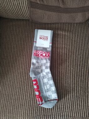 Solid Gray & White Check Crew Socks with Red Logo Solo Cups